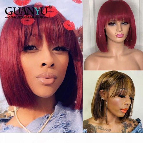 

short 360 lace frontal human hair wig pre plucked brazilian remy colored red highlight bob lace front wig with bangs, Black;brown