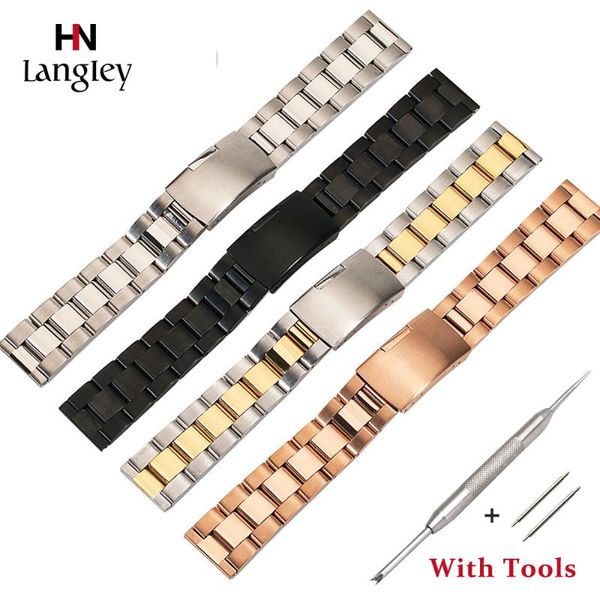 

watch bands 18-30mm stainless steel watchband straps men women wristwatch band folding buckle strap for male watches accessories wholesale, Black;brown