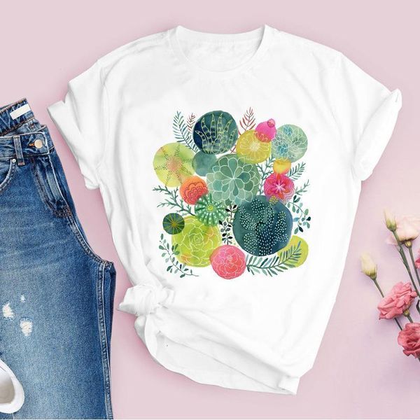 

women graphic floral plant 90s ladies cartoon short sleeve printed lady tees clothing female t shirt womens t-shirt, White