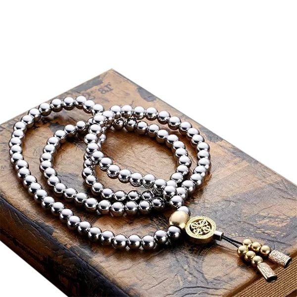 

casual gift outdoor accessories prayer bracelet portable stainless steel buddha beads necklace fashion self defense arts weapon y200730, Black