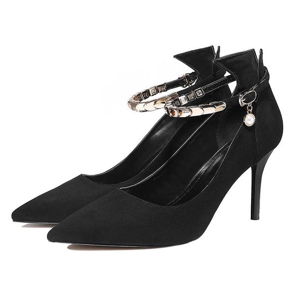 

dress shoes moolecole pointed toe women high heels microfiber party wedding for buckle strap single 2-91, Black