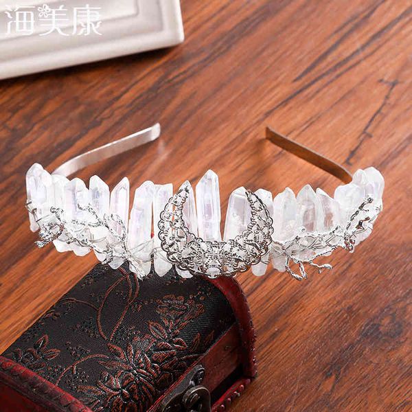 

haimeikang moon headband rock crystal crown comb band bridal jewelry tiara stone wedding hair accessories, Silver