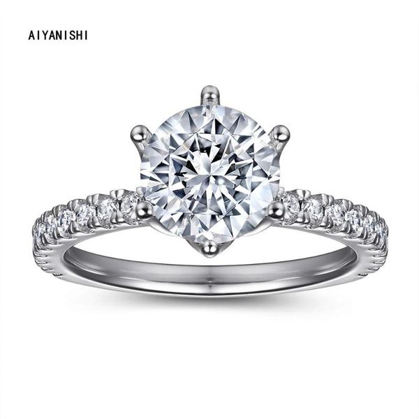 

cluster rings aiyanishi 925 silver 2ct sona diamond ring for women white gold jewelry fashion wedding female jewellry, Golden;silver