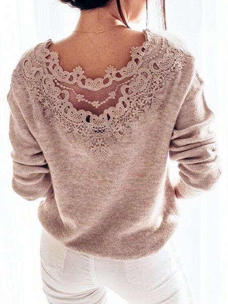 

autumn womens clothes elegant lace stitching backless pullover woman sweater long sleeve jumper knitted sweater bodycon, White;black