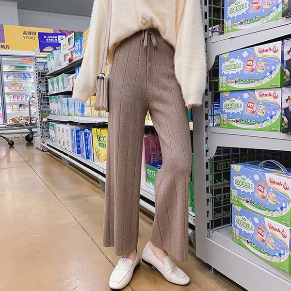 

2021 new wide leg female autumn korean straight-leg pants loose knitted children outer wear capri bootcut trousers 1uzb, Black;white