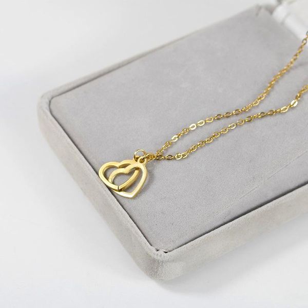 

pendant necklaces love double heart-shaped connected hollow necklace light luxury female clavicle chain mother's day gift, Silver