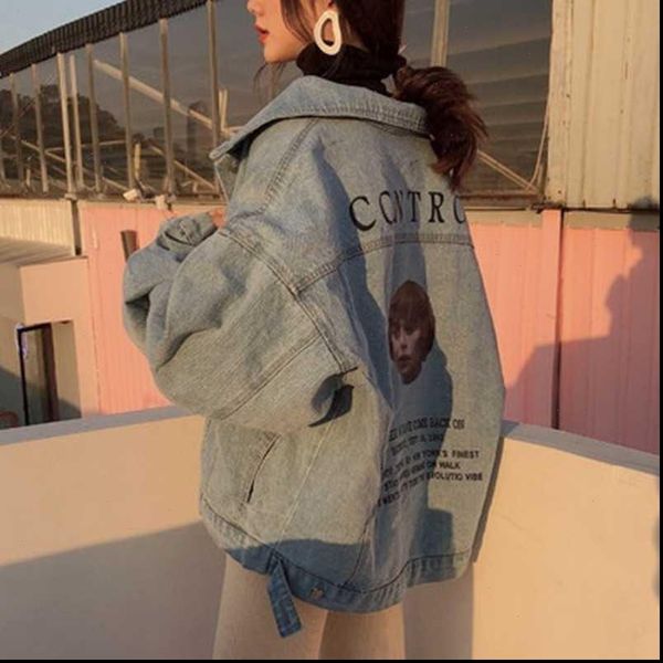 

timis li loose jean jackets women casual retro coats solid turn down collar denim jacket jeans coats oversize female outwear, Black;brown