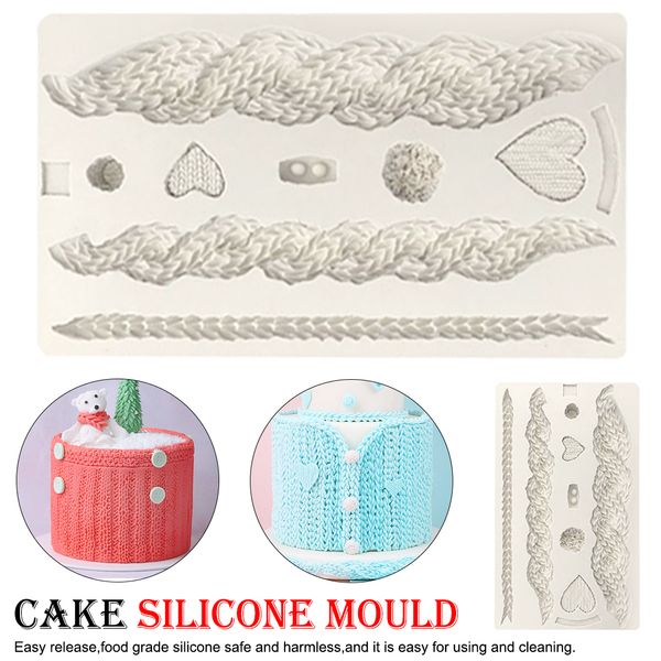 Heißer Verkauf 3D Stricken Textur Silikonform Weihnachten Kuchen Grenze Fondant Formen Kuchen Dekorieren Werkzeuge Schokolade Gumpaste Form 210225