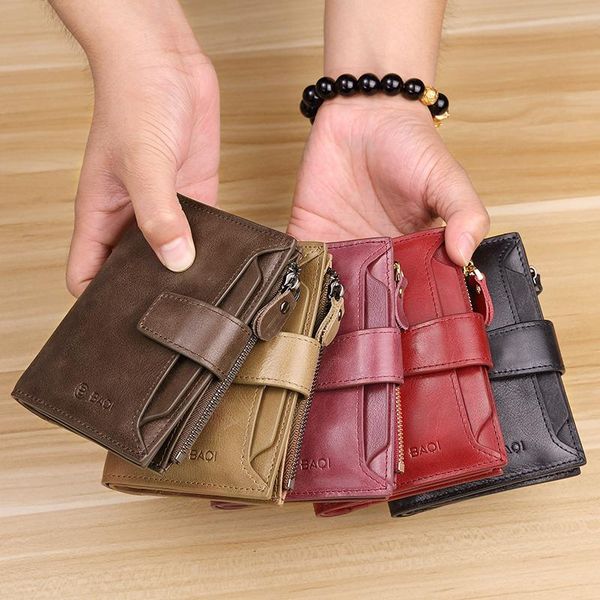 

wallets wmnuo vintage wallet men rfid theft protect zipper purse women zippers short business credit multi-card holder driver license, Red;black