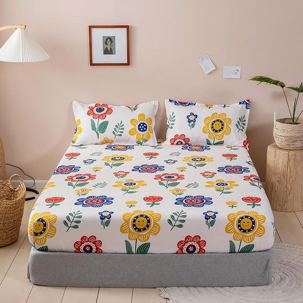 

sheets & sets geometry grid printed fitted sheet bed cartoon linens mattress cover home textile with cases 3pcs drop