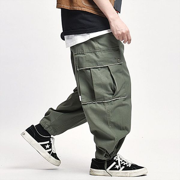 

multi pocket cargo safari women pant style work baggy wide leg mens streetwear casual trousers, Black