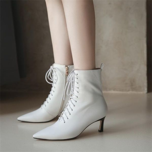 

boots size 32-43 slim heel mid women's pointed strap ankle white, Black