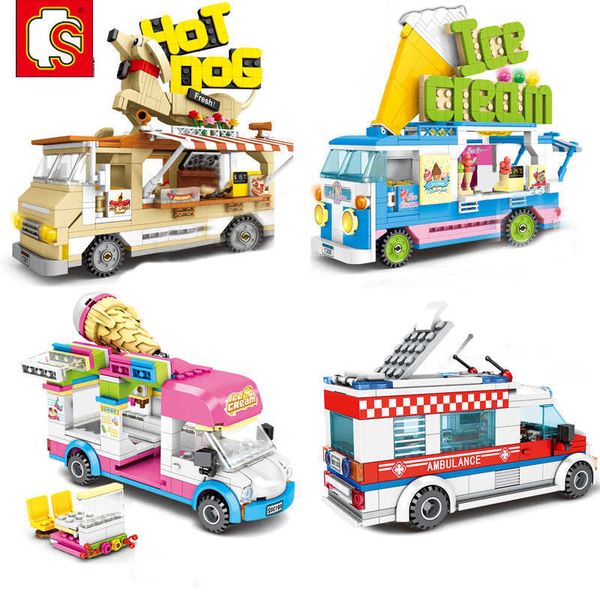 Sembo City Carro Modelo Kit Ice Cereja Cão Quente Multicolor Food Truck Blocos DIY Brinquedos Brinquedos Para Crianças Pequenos Presentes Moc Q0624