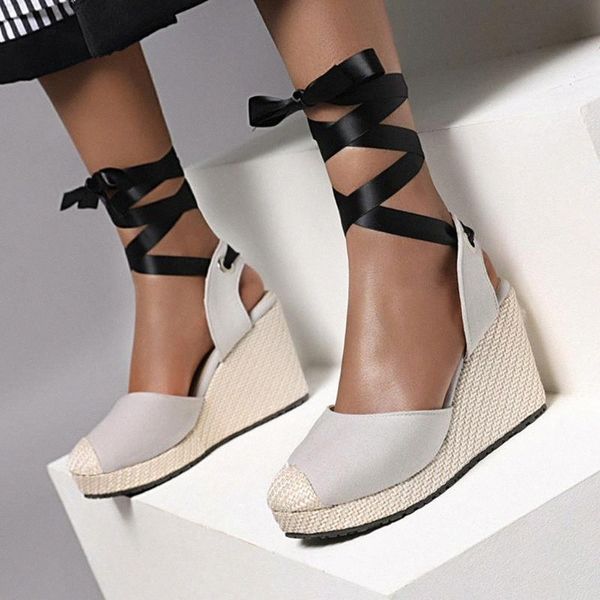 

platform sandals women summer women bohemian canvas lace up sandals thick soled ethnic style wedge shoes buty damskie #g4 p3fi#, Black