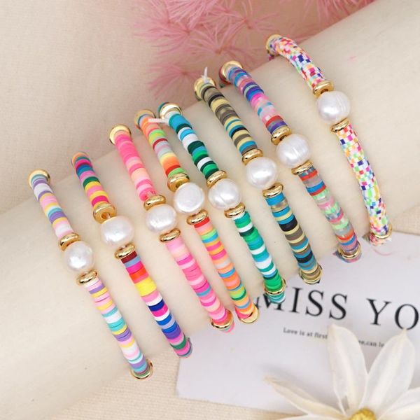 

charm bracelets bohemia colorful soft pottery pearl bracelet for women boho beach fashion beads party jewelry sets gift, Golden;silver