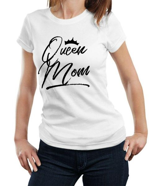 

women's t-shirt queen mom birthday mama mother gift shirt fashion aesthetic short sleeve tees funny graphic cotton women tshirt round n, White
