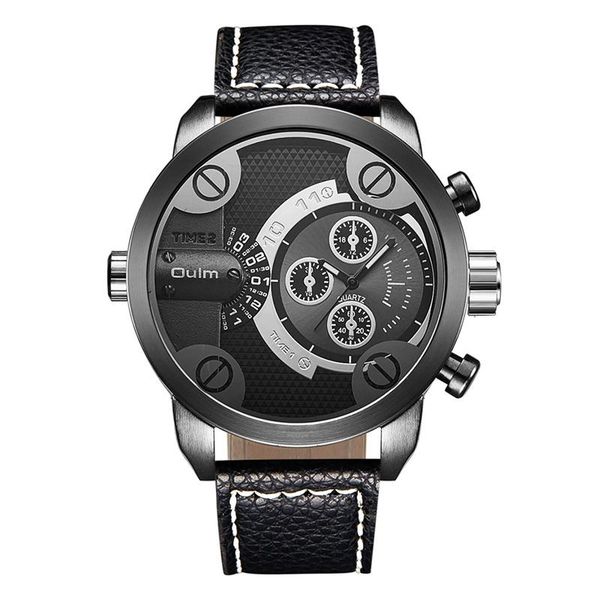 

wristwatches oulm 3130 sports men's watches male quartz watch big dial leather wrist man hours relogio masculino, Slivery;brown