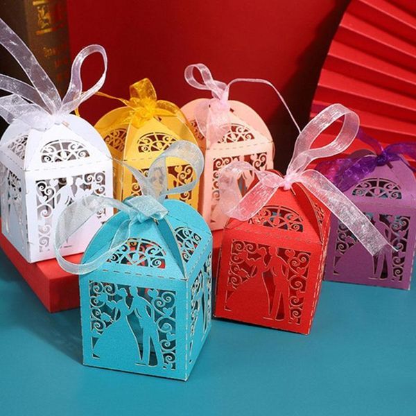 

gift wrap 50pcs bride and groom sweet love heart shape candy hollow wedding ribbons box paper packing bags f9w2