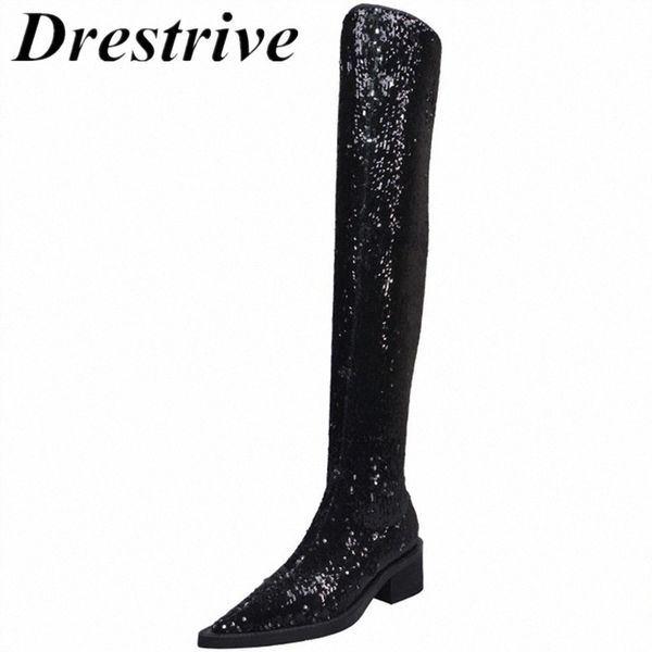 

drestrive women over knee boots sequin cloth low heels 5.5 cm cute shoes boots from , $62.11| dhgate.com s1qp#, Black