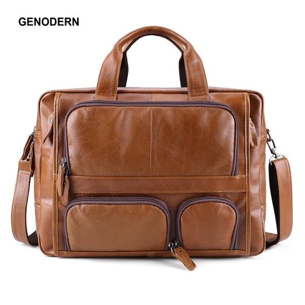 

briefcases genodern genuine leather men's briefcase lap17" business bag men shoulder large capacity travel messenger