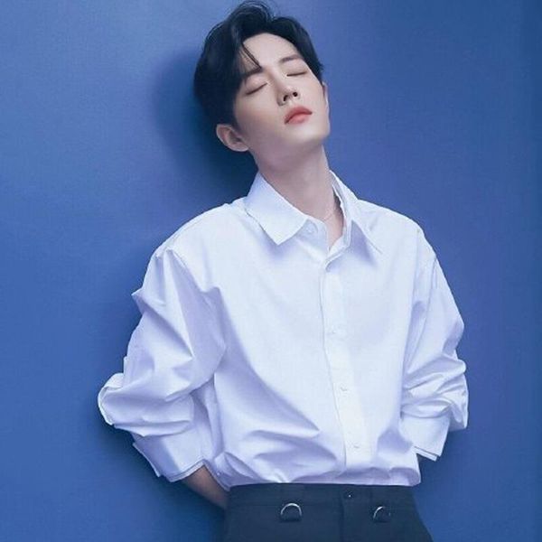 

men's casual shirts xiao zhan blouse plain loose retro pure white turn-down collar button shirt long sleeve for unisex, White;black