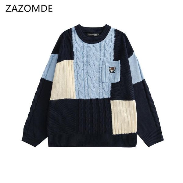 

men's sweaters zazomde 2021 men knitted sweater hip hop streetwear color block patchwork knit pullover harajuku casual autumn pocket, White;black