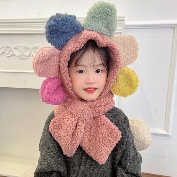 

caps & hats cute baby winter warm kids cap flower shape children est style hooded scarf for boys girls thicken, Yellow