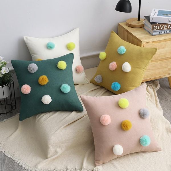 

cushion/decorative pillow solid color pom cushion cover 45x45cm pink green throw lumbar pillows safo car home decore accessories