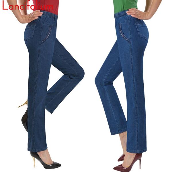 

women's jeans stretch high waist women denim pants spring summer 2021 vintage plus size loose black blue mom korean trousers