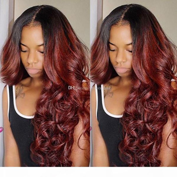 

ombre deep wavy glueless full lace wigs 100% peruvian virgin human hair wavy wigs 1b 99j lace front ombre wigs, Black;brown