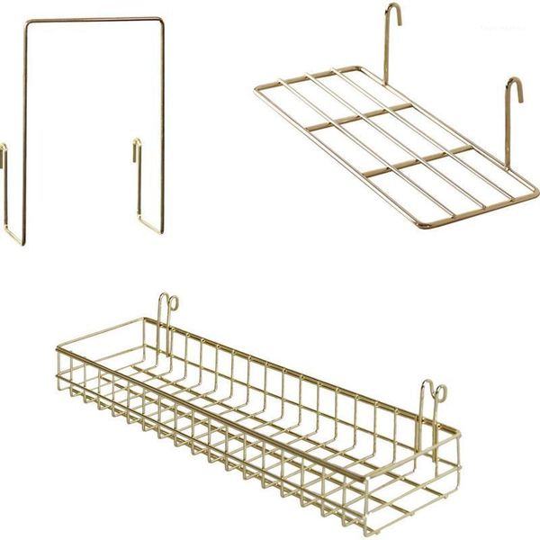 

storage baskets 3 pcs gold grid basket with hooks bookshelf display shelf for wall panel mount organizer and rack ho1
