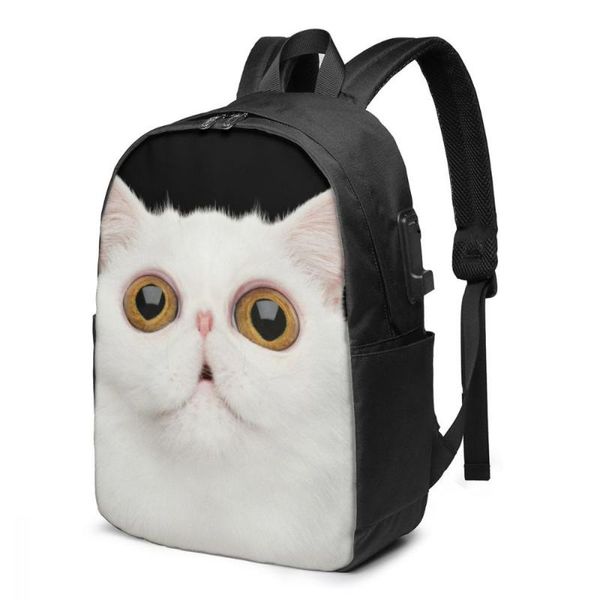 

backpack white cat eye women men usb charge school bag for girl boy travel lapbookbag daypack
