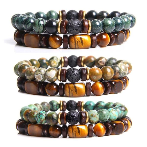 

beaded, strands fashion natural stone bracelet set tiger eye emperor sandalwood men polished bead lady, Black