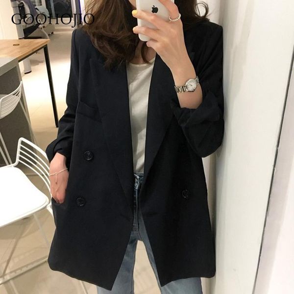 

women's suits & blazers goohojio 2021 autumn blazer women jackets solid oversized office ladies long sleeve temperament vintage coats, White;black