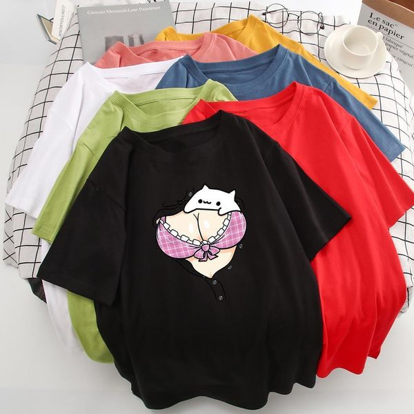 

gorgeous pink special design t shirt vintage loose new women t-shirt kawaii different spoof personality chest t shirt, White