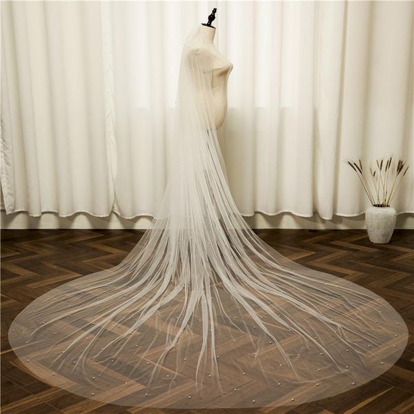 

bridal veils popodion headwear pearl 3 meters long wide tail veil one layer with hair comb wedding rom80279, Black