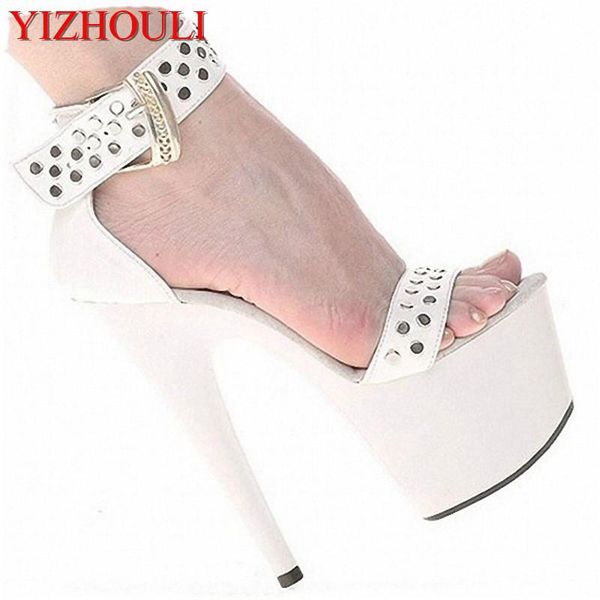 

dress shoes grade custom-made rivets design ankle-strap super 15cm high heel sandals, shoes, party / wedding, Black