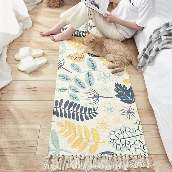 

carpets retro bohemian hand woven cotton linen carpet rug bedside geometric floor mat living room bedroom home decor area