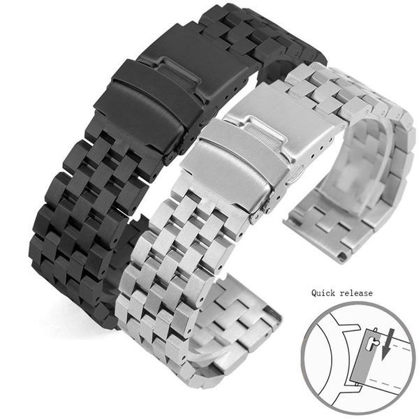 

watch bands replacement strap for fine steel bracelet 22mm silver black watchband stainless chain men's accessories, Black;brown