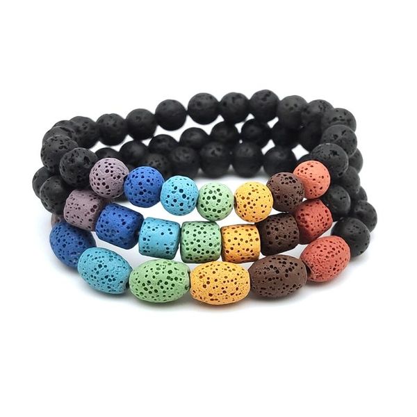 

beaded, strands assorted 8mm cubic seven chakras bracelet lava stone essential oil diffuser black beads buddha yoga strand women men jewelry