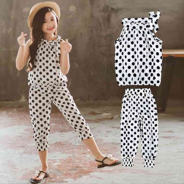 

girls clothes set dot vest short clothing casual style for summer childrens tracksuits 6 8 10 12 14, White