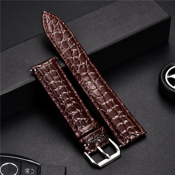 

watch bands crocodile skin design calfskin soft strap leather watchband 16mm 18mm 20mm 22mm 24mm bracelet for men wrist band, Black;brown