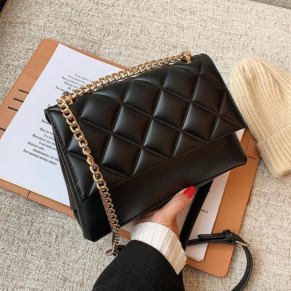 

evening bags elegant lattice square crossbody bag 2021 pu leather women's designer gold chain handbag shoulder messenger