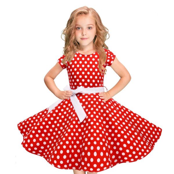 Crianças meninas vestido vintage causalidade crianças vestidos de bolinhas princesa balanço balanço rockabilly vestidos de festa cavalheiro vestido 2021 q0716