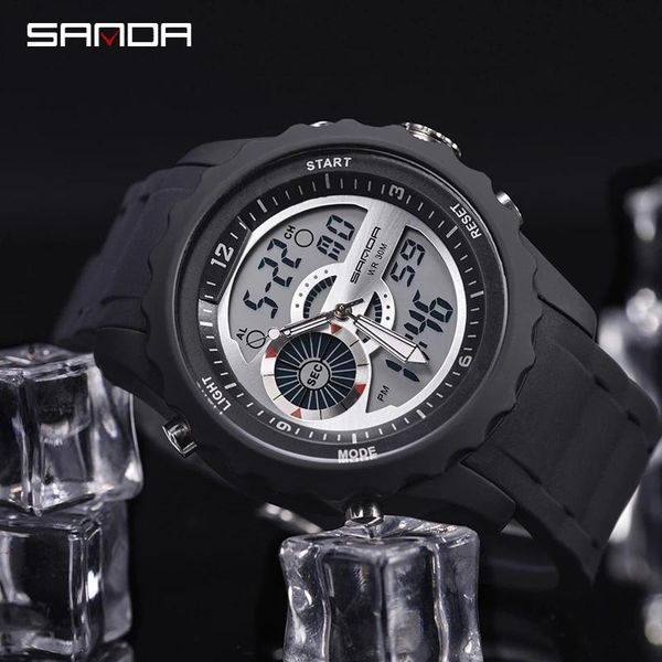

wrist support sanda military sport watch men waterproof electronic led digital wristwatch male clock silicone 769, Black;red