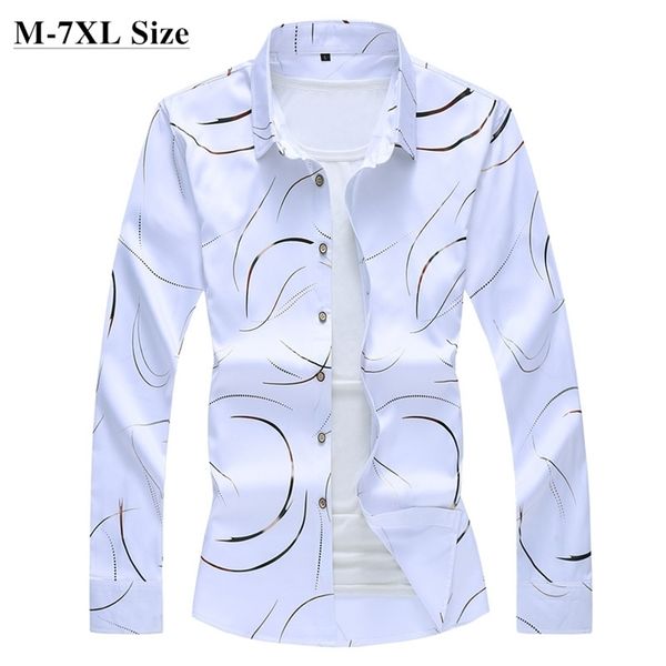 

autumn men's printed shirt fashion casual white long sleeve male brand clothes plus size 5xl 6xl 7xl 210721, White;black