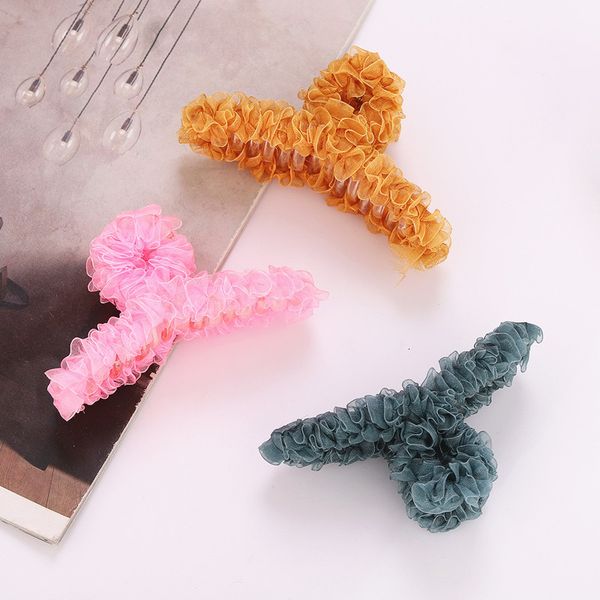 

girl lace hairpin girl shark hairpin back of head curler clip elegant temperament cross clip headdress, Golden;silver
