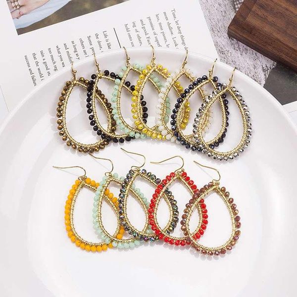 

hoop & huggie bohemia handmade cross bead crystal hollow geometric earrings for women 2021 vintage warterdrop female jewelry, Golden;silver