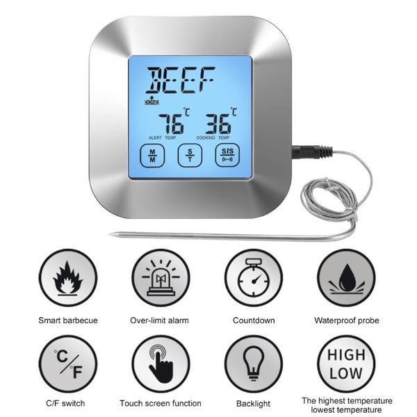 

tools & accessories digital touch control stainless steel probe 2 modes food cooking bbq with backlit magnet stand