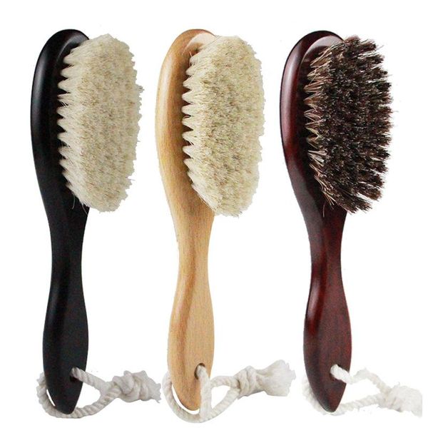 

hair brushes natural soft goat bristle sweeping brush men beard comb oval wood handle barber dust for broken cleaning tool, Silver